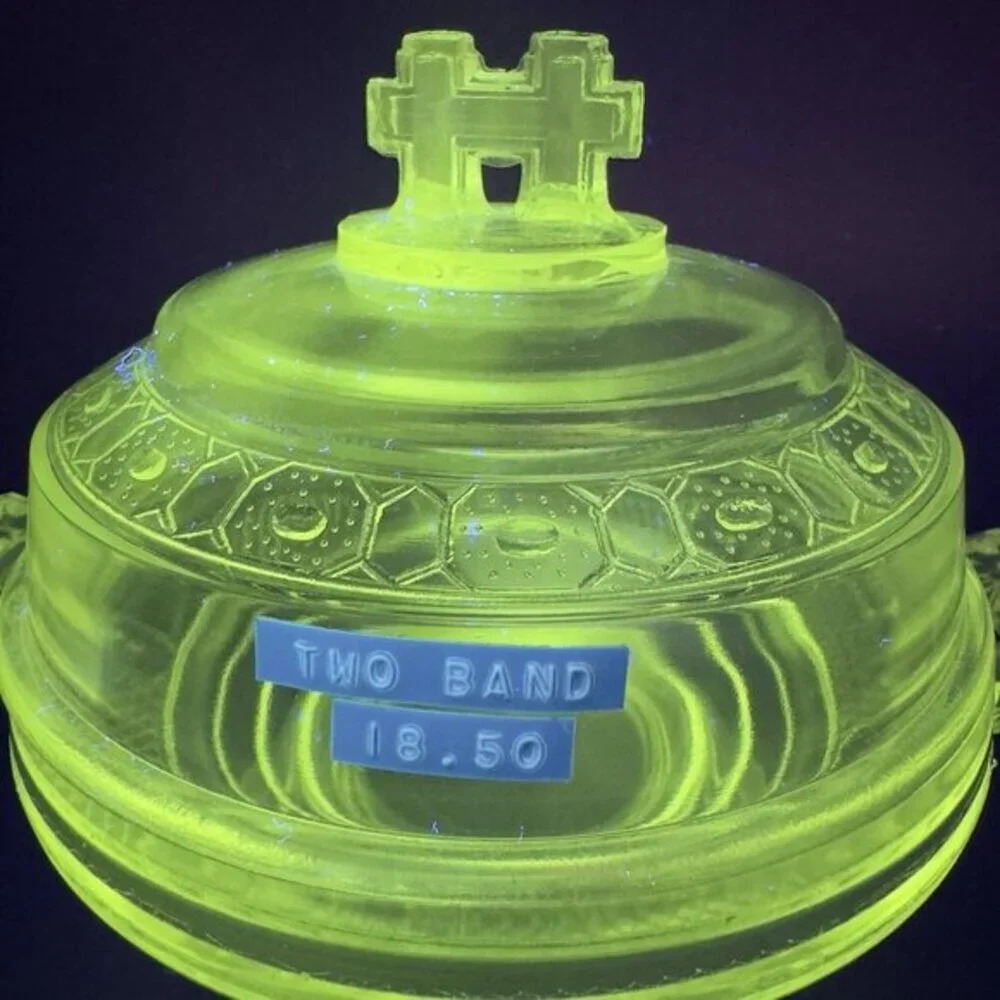 Antique Doyle And Co Two Band Clear Glass Canister Jar Container Manganese 365nm